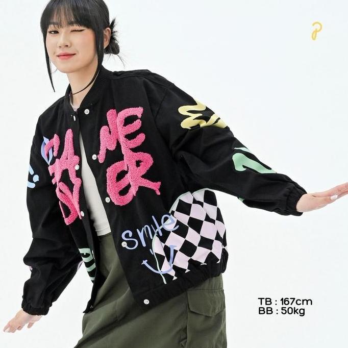 TRIONOWAN  - PAKEPAKAII JACKET MAIN BOMBER JACKET INI BORDIR BULU HITAM KATUN JAKET WANITA ABU COKLA
