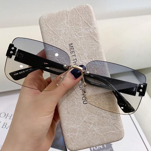 Terlaris Kacamata Hitam Fashion Wanita Lensa Persegi Anti Uv400 Frameless Lensa Coklat Gradasi