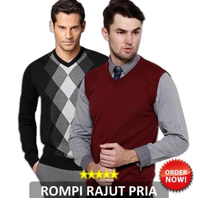 DR204 - Rompi Rajut Pria Kombinasi Warna Abu Hitam Cream Navy