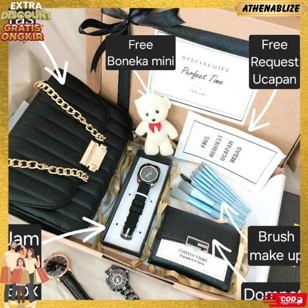 Terbaru Hampers Gift Box Cewek / Wanita Exclusive Untuk Kado / Hadiah Isi Jam Tangan || Tas || Dompe