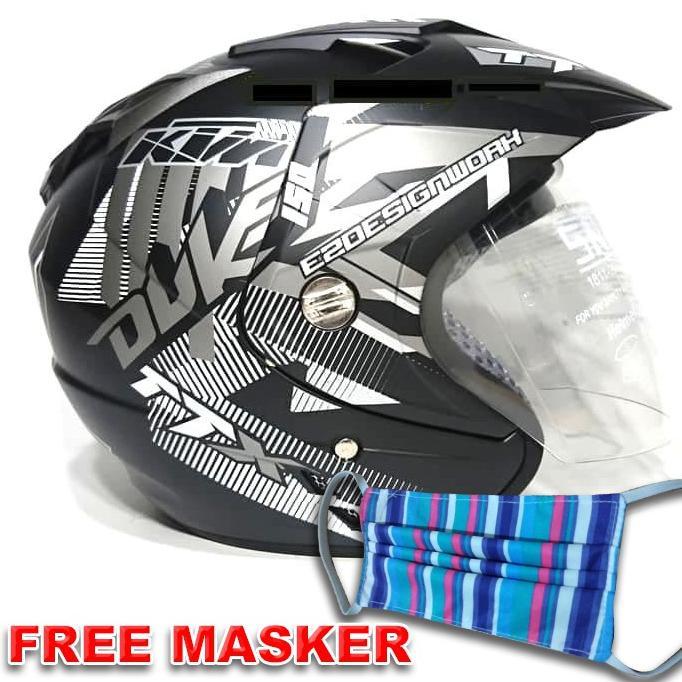Terlaris 11.11 Helmet Double Visor Dua Kaca Helem Duke hitam Doff  helm