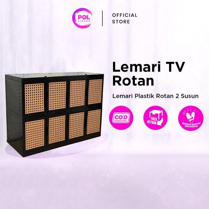 POL - Lemari TV Serbaguna Rotan Plastik 2 Susun