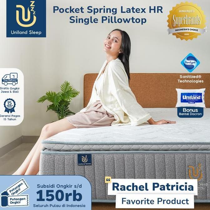 Kasur Pocket Spring Bed Latex HR Single Pillowtop 30cm Uniland Sleep