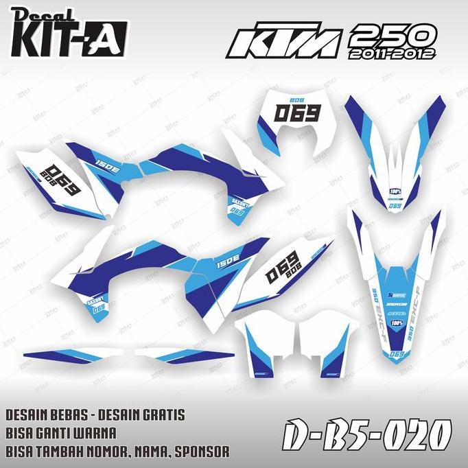 Decal stiker KTM 250 desain warna simple biru putih D-B5-020