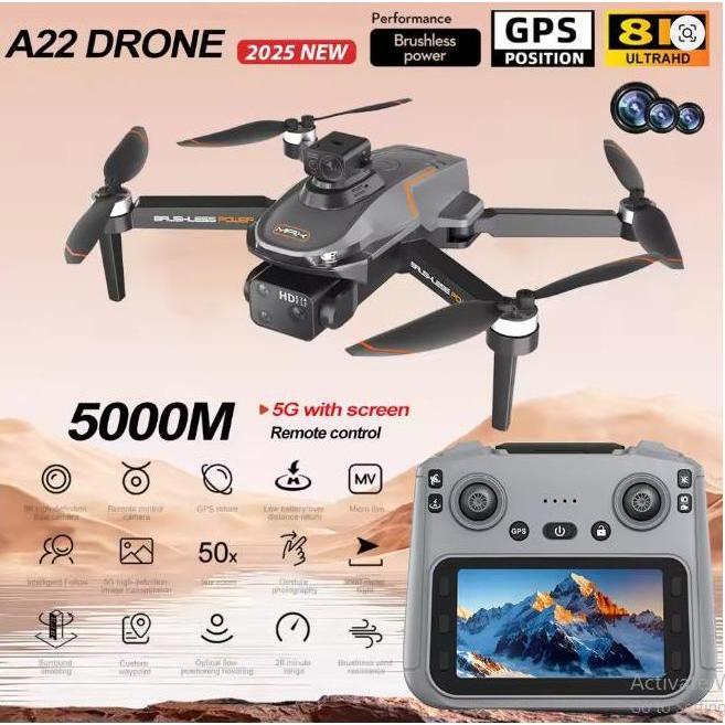 TERMURAH - NEW  A22 PRO MAX GPS Drone Professional Brushless Obstacle Avoidance 8K HD Dual Camera Gi