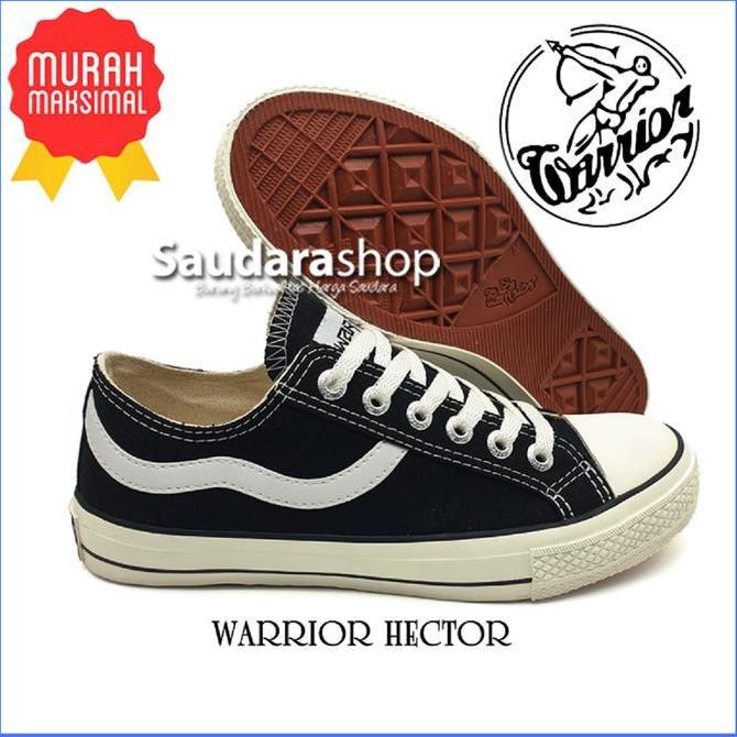 Sepatu Pria Sepatu Warrior Hector Black White Lc / Warrior Hector Hitam Low