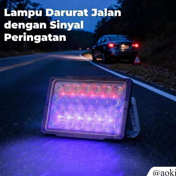 AOKI Lampu Sorot Solar Multifungsi LED Terang, Power Bank, Magnet, Tripod, Lampu Darurat -ZS