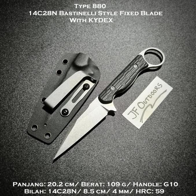 Pisau EDC 14C28N With Kydex Bastinelli Style Fixed Blade Outdoor Spec