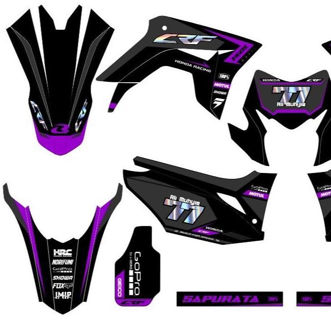 Decal sticker CRF 150L motif elegan hitam ungu cutting hologram