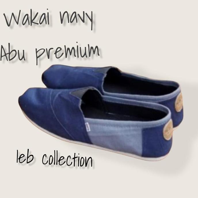 Sepatu Pria Sepatu Wakai Sepatu Slip On Pria Dan Wanita Navy Abu Size 36-45 Sepatu Canvas Sol Karet 