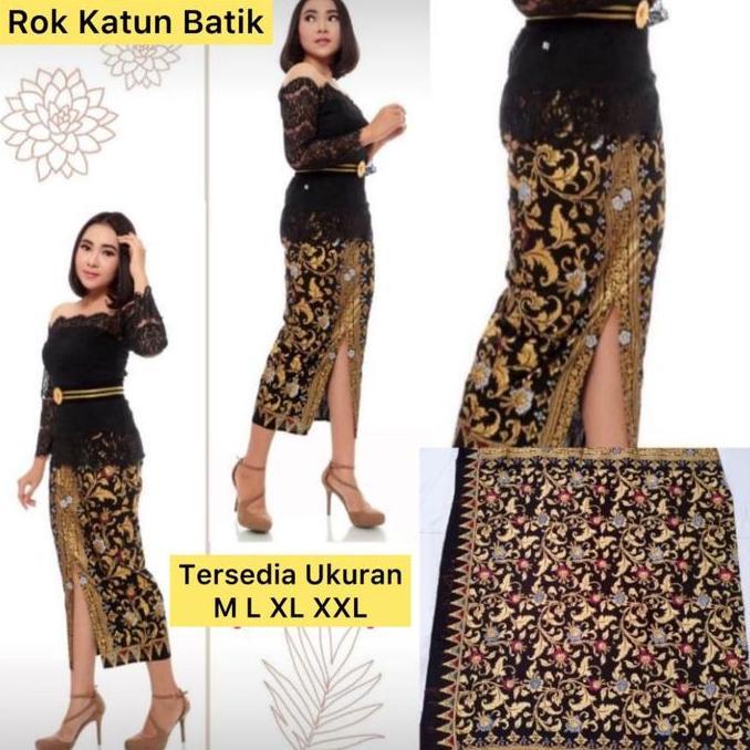 wigunadarmahi - rok span pramugari rok prada raja gold hitam stretch rok batik ukir belah depan rok 