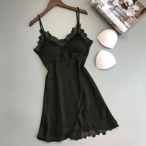 Idham_Bestt - [Perpaj] Set Baju Tidur Piyama Wanita Lingerie Renda Panjang Satin Silk Kimono Pendek 