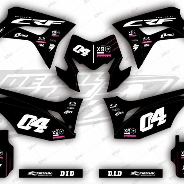 Decal stiker CRF 150 L motif simple hitam list merah cutting hologram hitam pink