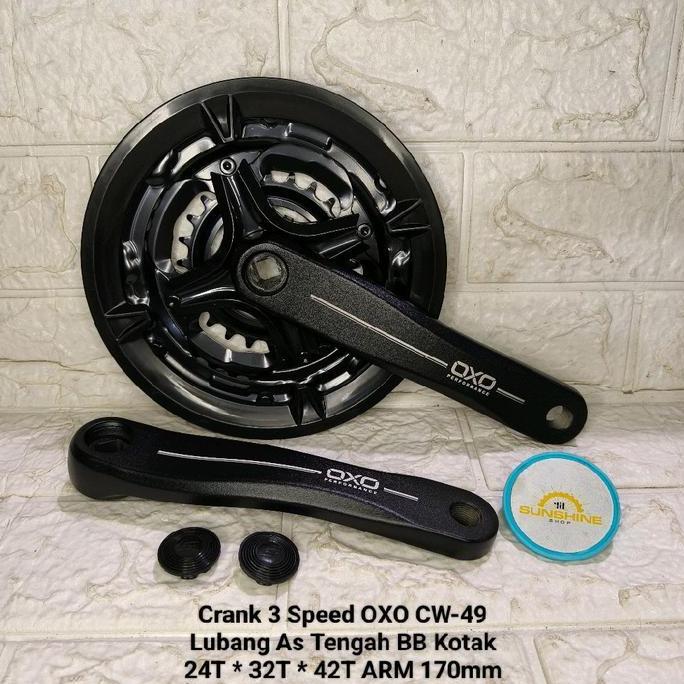 Crank 3 Speed OXO CW49 Alloy 42T/34T/24T Gir Tengah Piringan Tumpuk Susun Sepeda MTB Federal As Teng