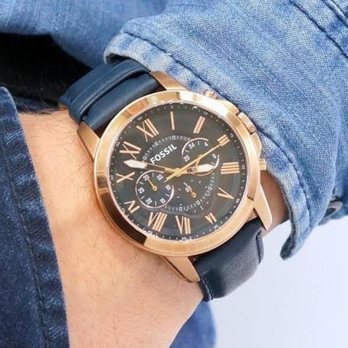 Jam Tangan Pria Original FS4835 FS 4835 Grant Chronograph Leather Blue Dial