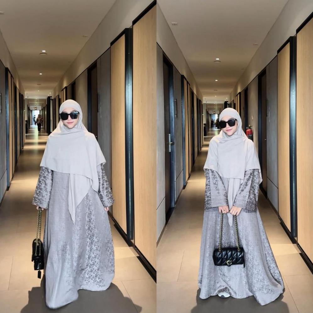 terbaru nawal abaya by sabrina - gamis bahan jaguar viscose motif warna soft blue mocca hitam