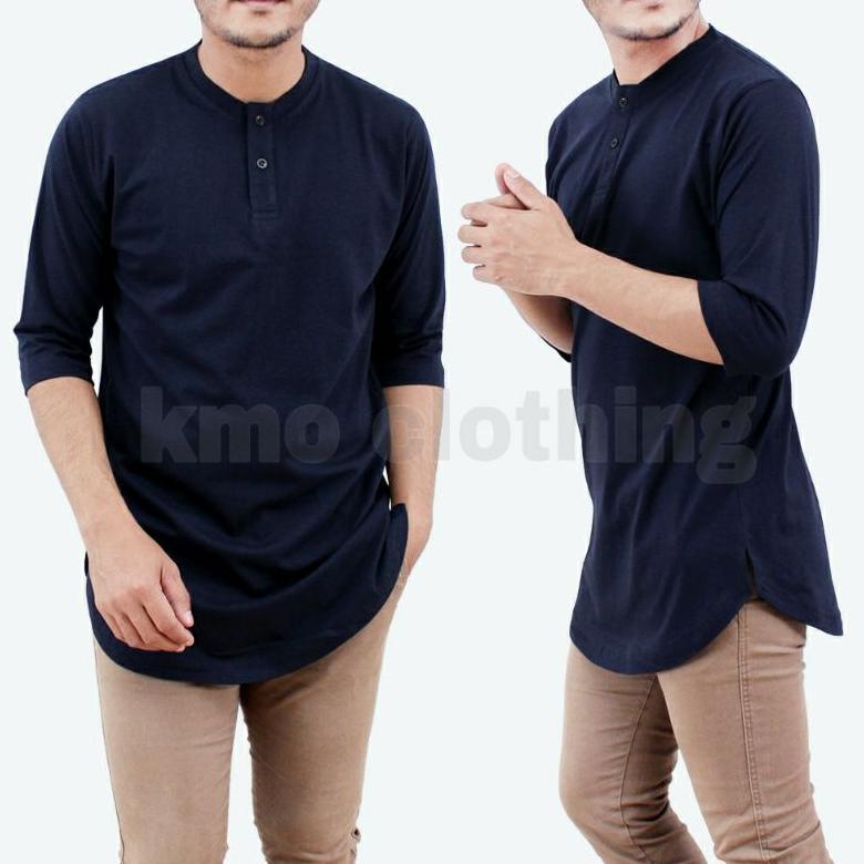 NEW GPB Kaos Kurta Pakistan Pria Muslim Lengan 3/4 t shirt loongline