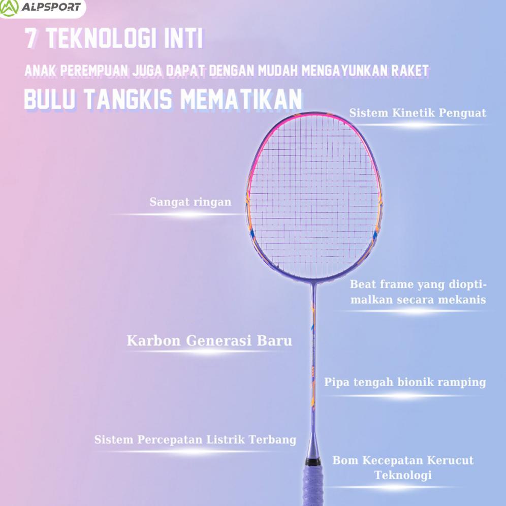 BESTPROMO ALPSPORT GJ Max 35LBS 10U 52G Raket Bulutangkis Ungu/Hitam/Merah Senar Grip Terpasang Prem