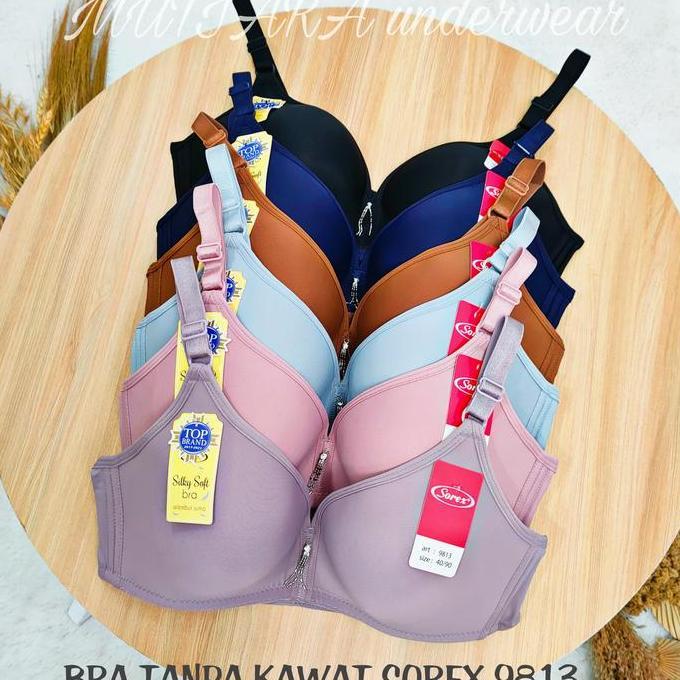 Bra Tanpa Kawat Sorex 9813 Sayap Lebar Size 34-40 Cup B-C Kait 3 Busa Sedang Bahan licra BH sorex
