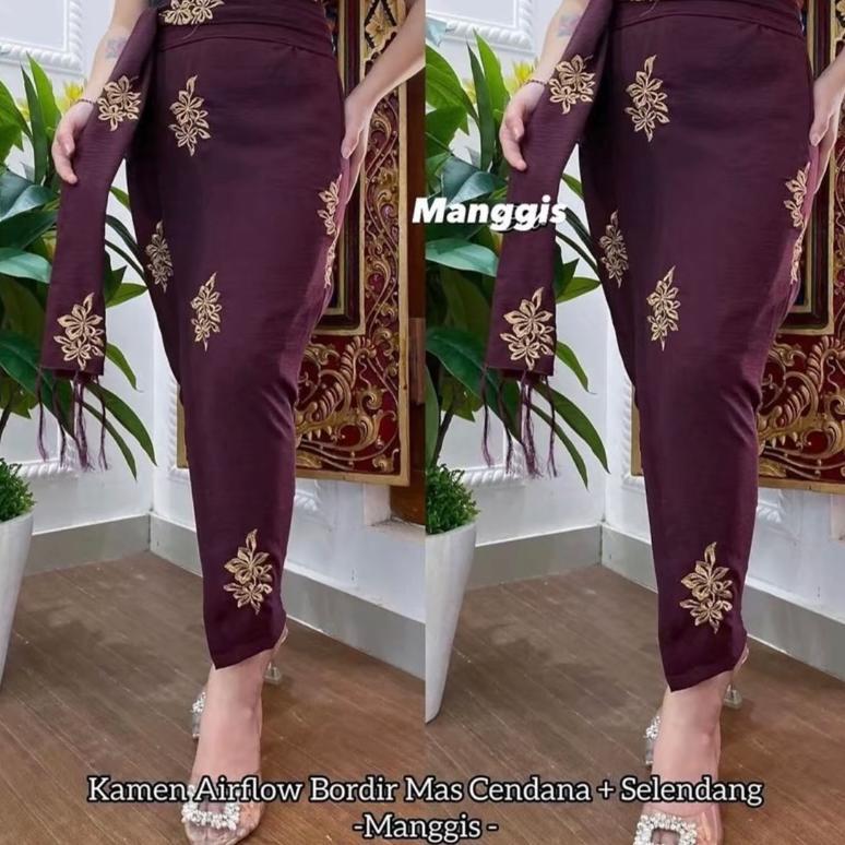 Kamen jadi airflow bordir cendana + selendang || kamen jadi set selendang bordir airflow