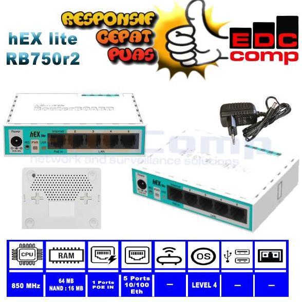 Lengkapsudah- Mikrotik Router Indoor Rb750R / Hex Lite / Router Rb750 R Hex Lite