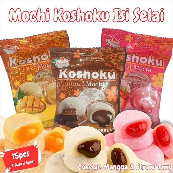Perkakaskue- Mochi Koshoku Isi Selai 15Pcs Mix Rasa Strawberry, Mangga, & Cokelat  / Mochi Isi / Kos