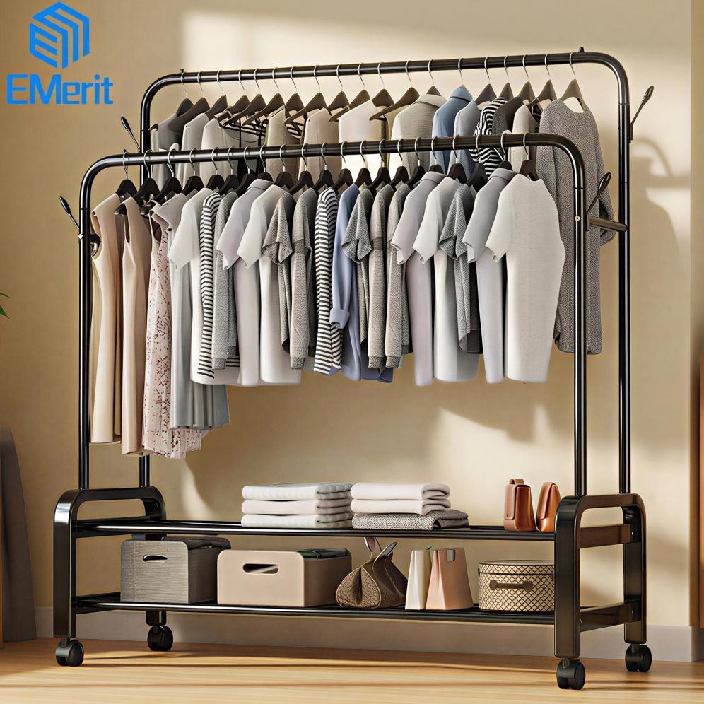 Rak Gantungan Baju Besi Gantungan Baju Berdiri Gantungan Baju Estetik Rak Baju Gantung HITAM/PUTIH