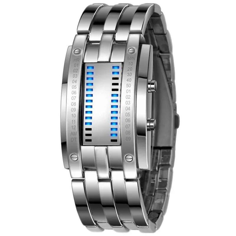 Luxury Mens Binary Sports Watch Digital LED Matrix Waterproof Outdoor Casual Black Bracelet Square B