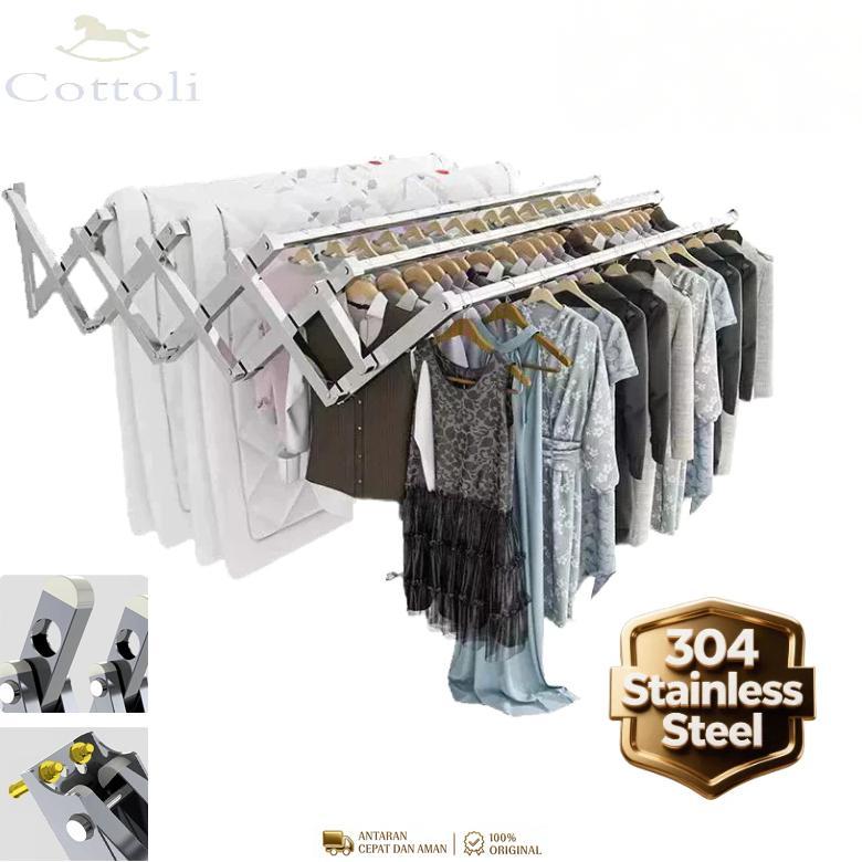 Cottoli Jemuran Dinding Lipat  SUS-304 Jemuran Baju Tempel Dinding Jemuran Baju Dinding Lipat