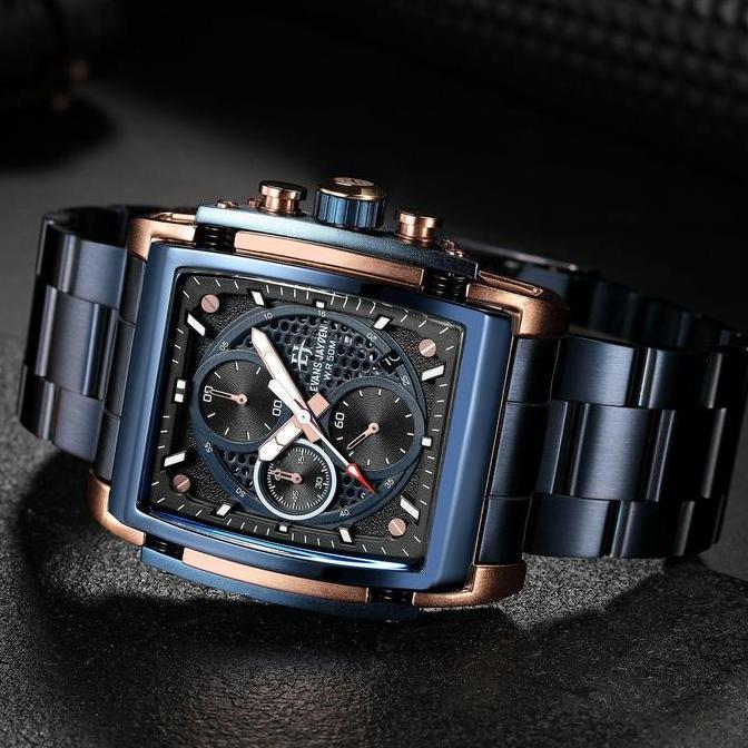 Boshi- Jam Tangan Pria Evans Jayden 9619 Rantai Stainless Steel Chronograph Kaca Sapphire Ter Resist