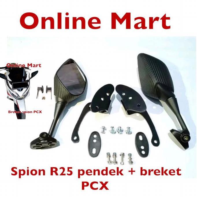 spion PCX variasi R25 R3 pendek karbon plus breket seo samping