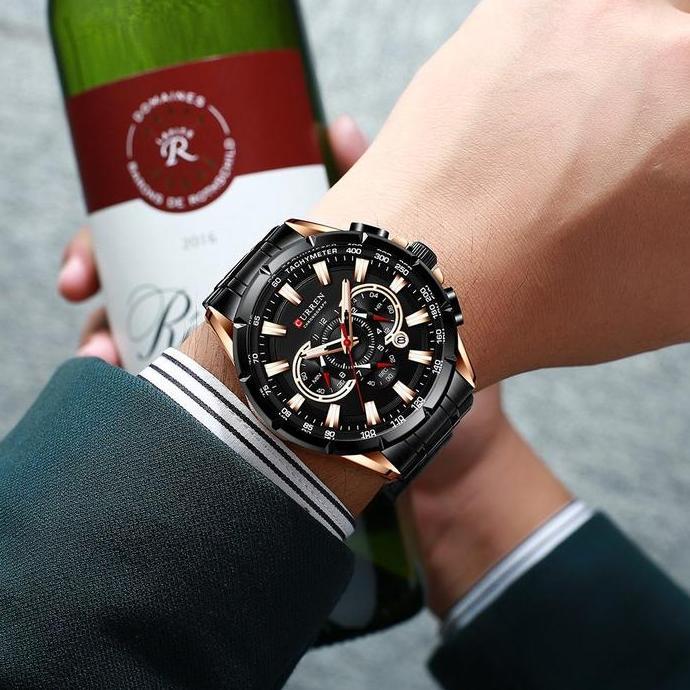 Boshi- Jam Tangan Pria Analog Tali Stainless Steel Chronograph Curren 8363