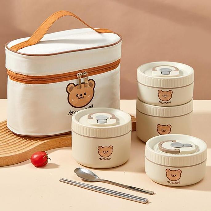 Kotak Bekal One Set Stainless Steel Tahan Panas Bekal Sekolah Anak Tempat Wadah Makanan Nasi Sayur L