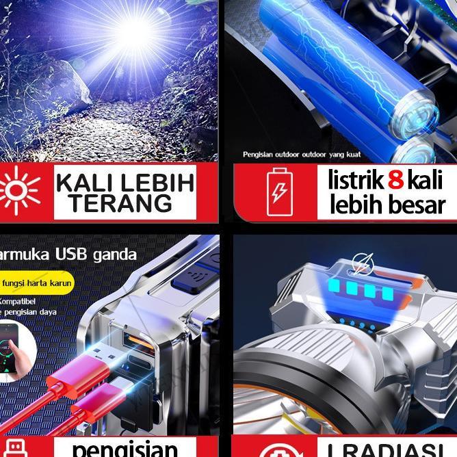Senter Cas Super Terang Kepala Anti Air Jarak Jauh 600Watt Tahan 300 Jam Super Led Baterai Lithium S
