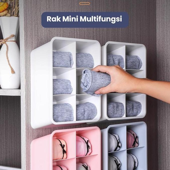 Storage Organizer Underware 6 Petak Box Kotak Penyimpanan Kaos Kaki Pakaian Dalam Rak Tempel Dinding