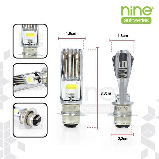 TERLARIS LAMPU LED UTAMA MOTOR H6 H4 COB AC DC 15 WATT NINE LUMINOS WHITE PNP
