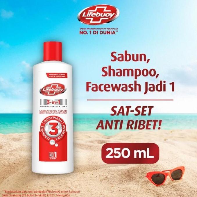 Drei- Lifebuoy 3-In-1 Body Wash Shampoo Handwash Botol 250Ml