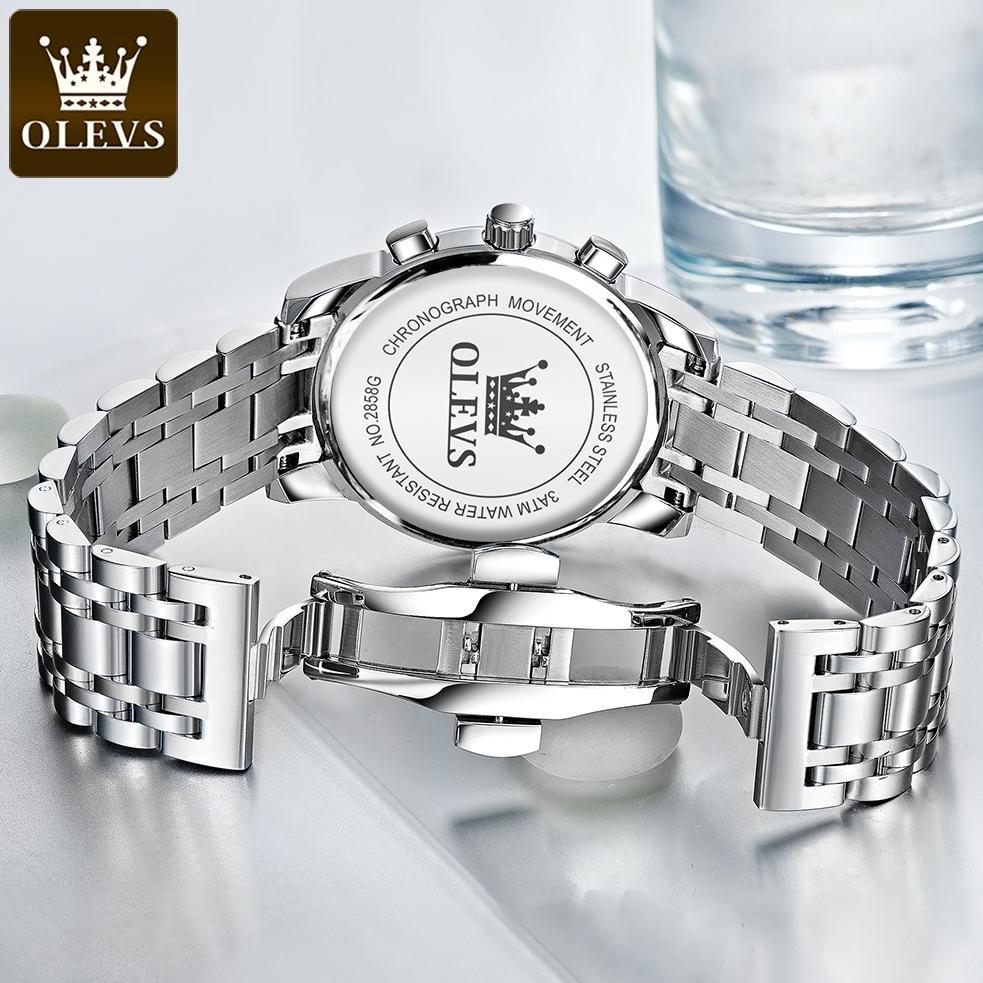 BESTPROMO OLEVS Jam Tangan Pria Anti Air Original Stainless Steel Chrono Aktif Cowok Luminous Kalend