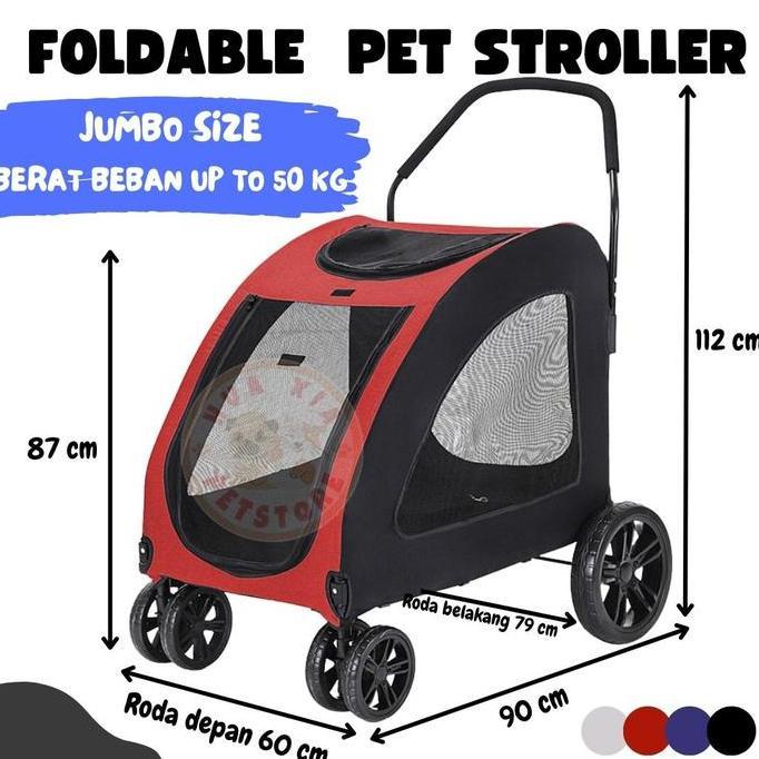 Pet Stroller Trolley Keranjang Troli Kereta Dorong Lipat Anjing Kucing Besar Jumbo Extra Large