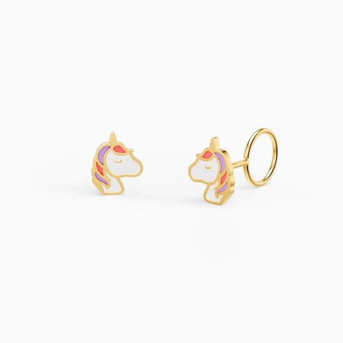 LITTLETHINGSHEWEAR Anting Emas Anak Little Unicorn Loop End - Emas 17 Karat untuk Toddler