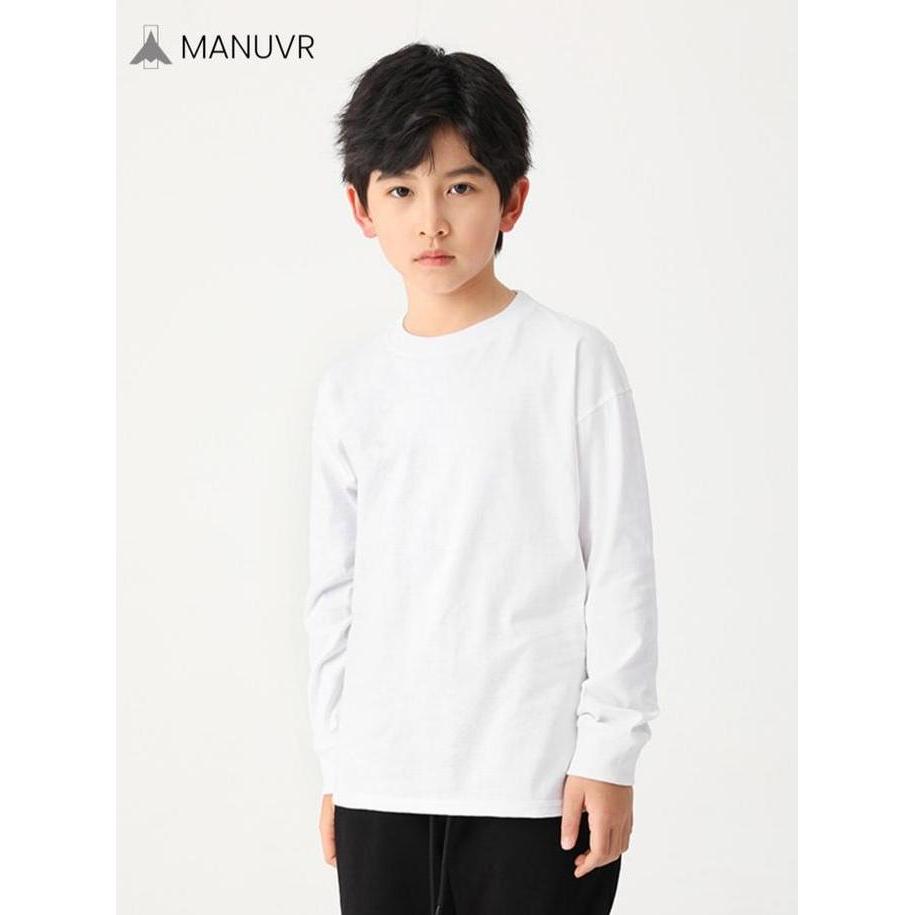 MANUVR - Kaos Polos Anak Laki-Laki Lengan Panjang Warna Putih