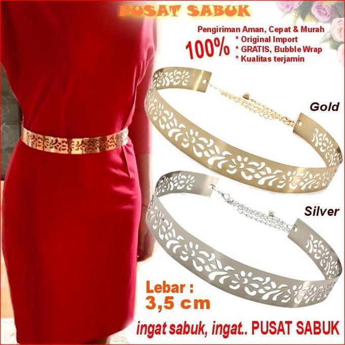 standardede - Ikat Pinggang Sabuk Belt Plat Gesper Wanita Rantai Fashion Korea Cewek Obi Ring Emas G