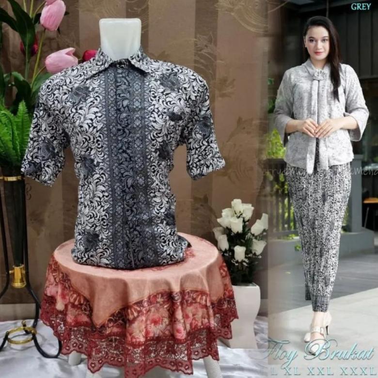 BEST DEALS IndahKebaya COUPLE KEBAYA FLOY BROKAT DAN KEMEJA BATIK PRIA / KEBAYA FLOY KUTUBARU JUMBO 