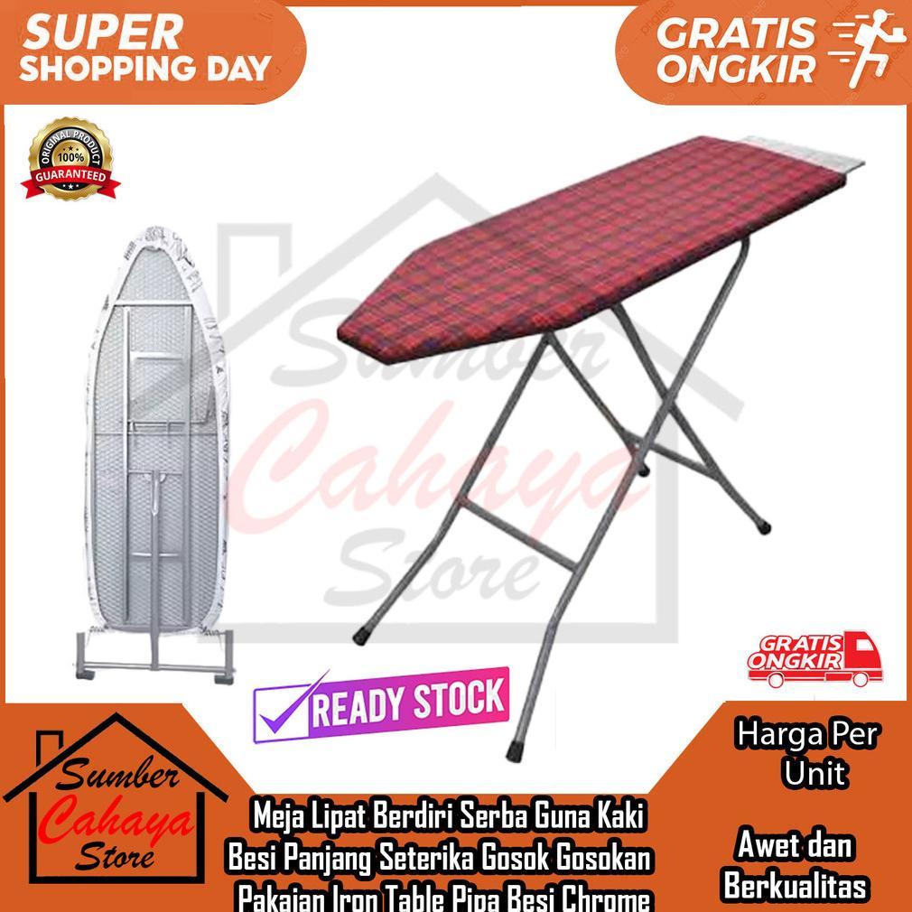 Meja Lipat Setrika Berdiri Pipa Besi Chrome Putih Serba Guna Kaki Besi Panjang Seterika Gosok Gosoka