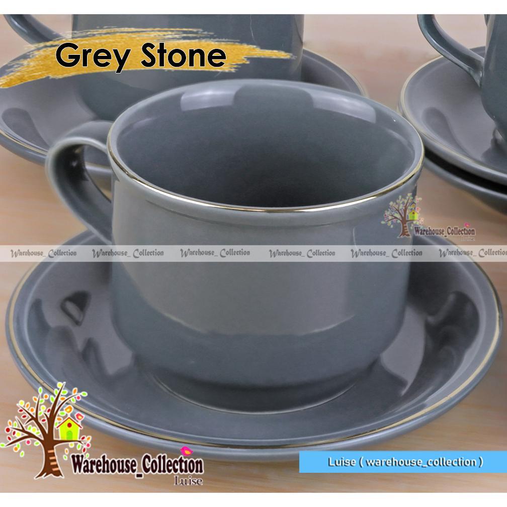 ( PER-BIJI) CANGKIR SET WARNA LIST EMAS // COFFEE SET SANGO KERAMIK (1 CANGKIR +1 LEPEK)// SANGO CUP