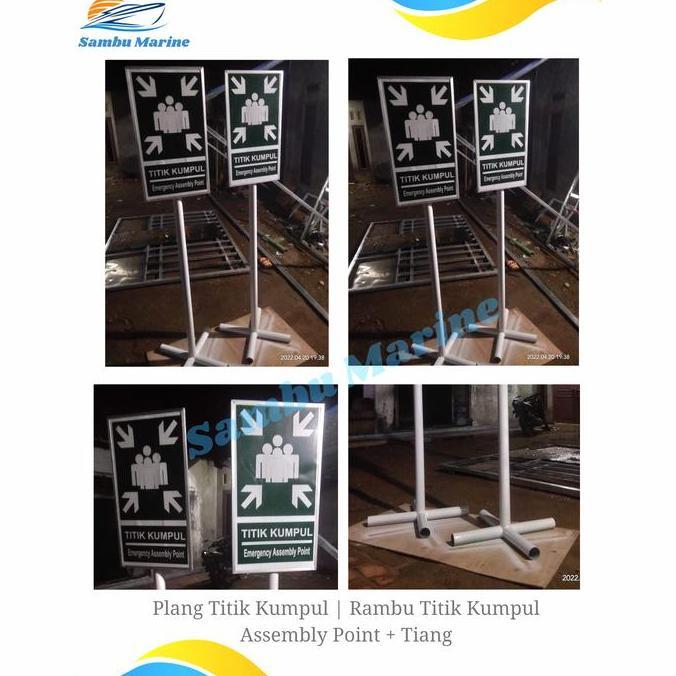 NEW rambu titik kumpul assembly point plat + tiang 3 mtr | rambu K3