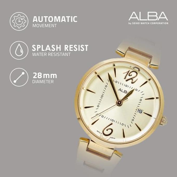 Alba Jam Tangan Wanita Fashion AH7R04 / AH7R04X1 Quartz Lht Gold Dial Stainless Steel Strap Watch