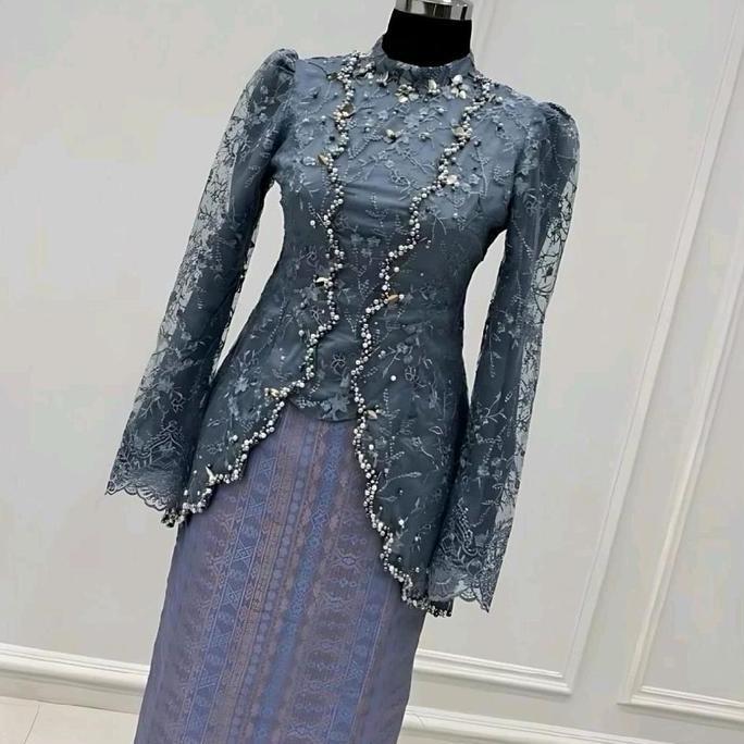 Set Kebaya Blouse ANNA Tulle Payet Bawahan Songket Palembang / Kebaya Tunik Modern / Kebaya Tunik Se