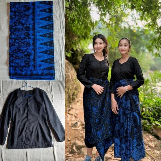 Stelan Kebaya Wanita Baduy Banten Termurah Set Baju Batik Biru Sarung & Kerudung Batik BIRU Bahan Ka