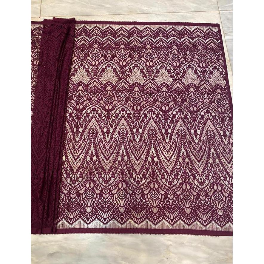 2,5 Meter Kain Brokat Lace Semi France Premium | Lace Semi Prancis Semi France Panel Mewah Warna Bur